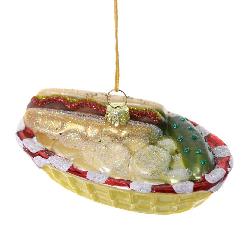 Cody Foster Hotdog Basket Glass Ornament | Putti christmas Decorations 