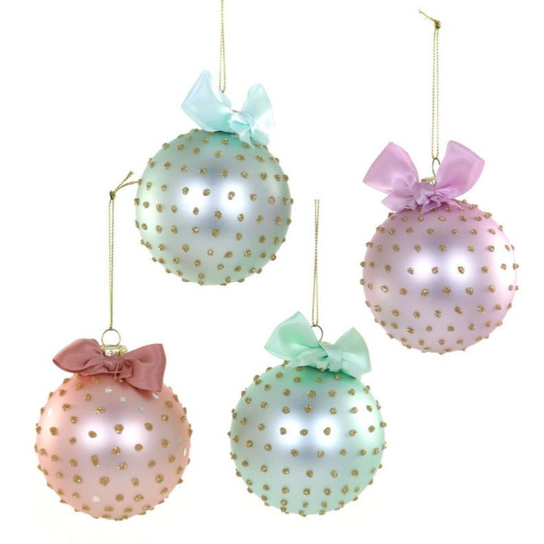 Glittered Dot Glass Ball Ornament with Bow | Putti Christmas Decorations