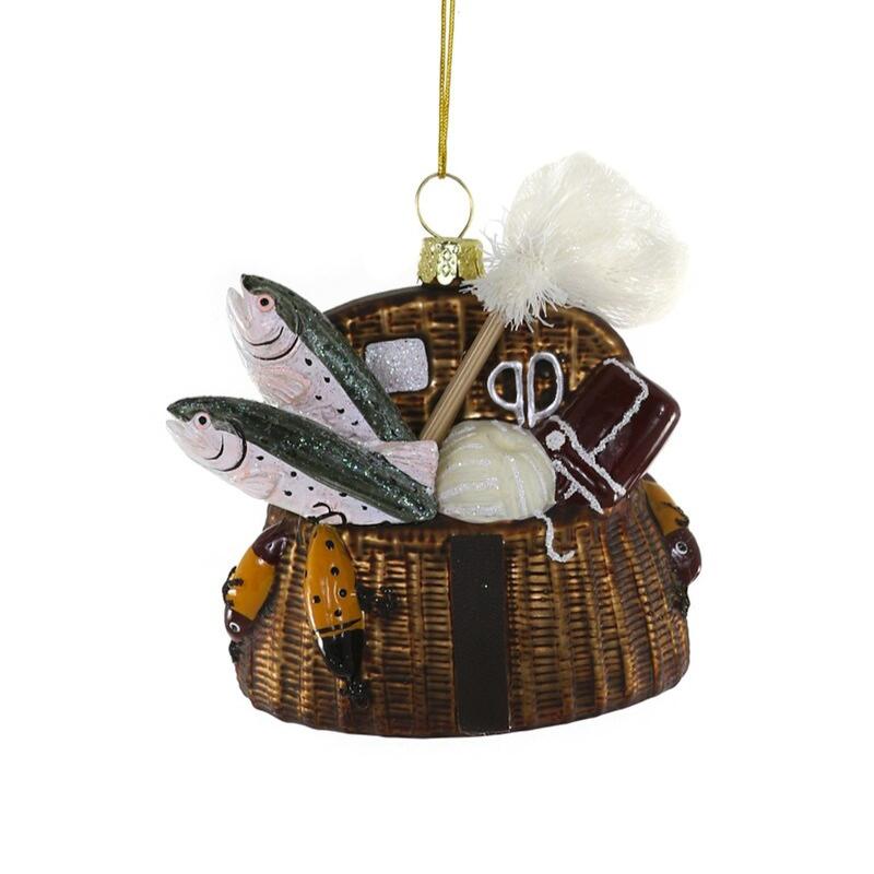 Cody Foster Vintage Fishing Creel Glass Ornament  | Putti Christmas 