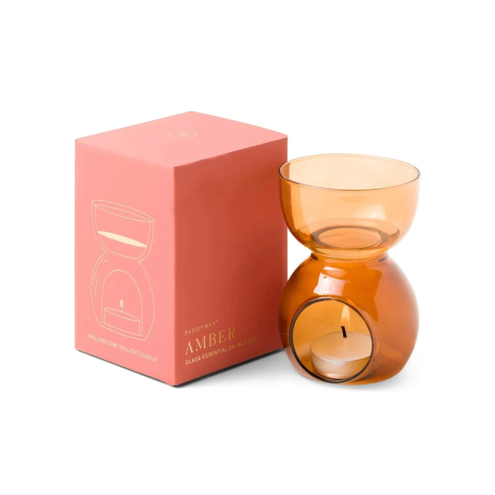 Essential Oil Burner & Tea Light Candle - Amber Glass