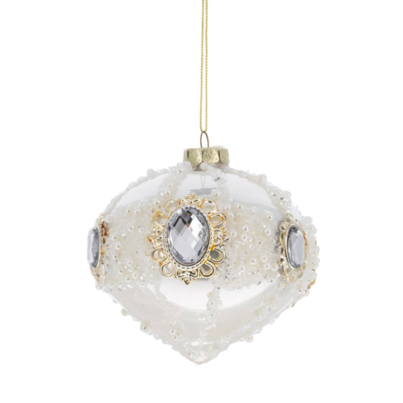 Gloss White with Jewels Glass Ornament  | Putti Christmas Decorations 