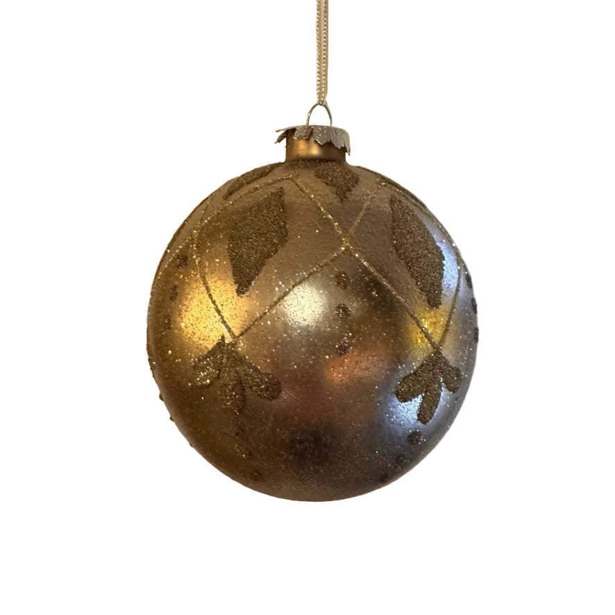 Gold Diamond Pattern Glass Ball Ornament  | Putti Christmas Decorations 