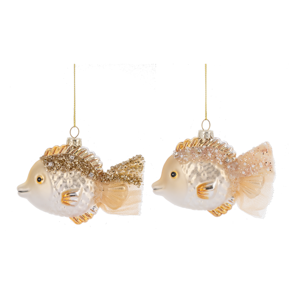 Gold Jeweled Glass Fish Ornament | Putti Christmas 