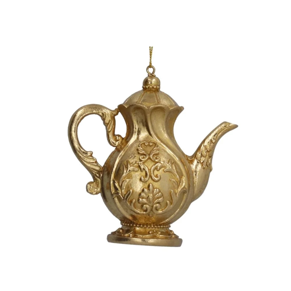 Gold Resin Teapot Ornament | Putti Christmas Decorations 