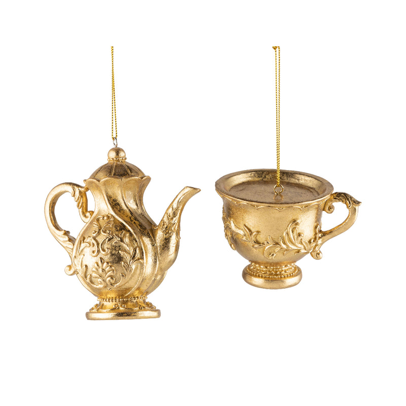 Gold Resin Tea Cup Ornament | Putti Christmas  Decorations 