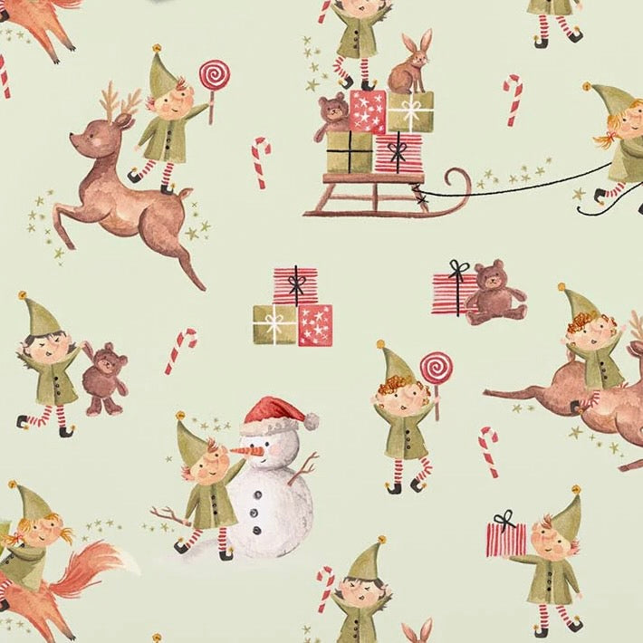 Green Elf Christmas Wrapping Paper Sheet - Small