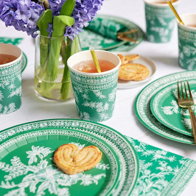 Emerald Green  and White French Toile Paper Cups