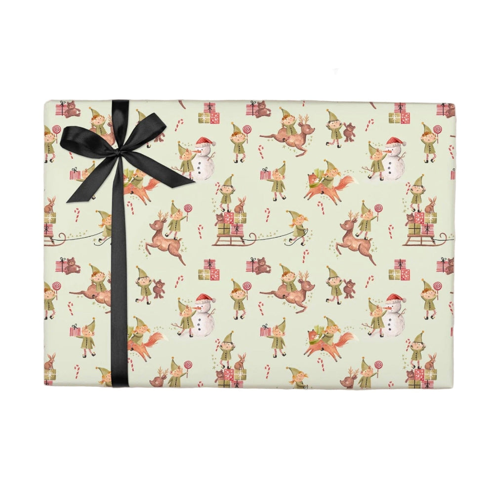 Green Elf Christmas Wrapping Paper Sheet - Small | Putti Christmas