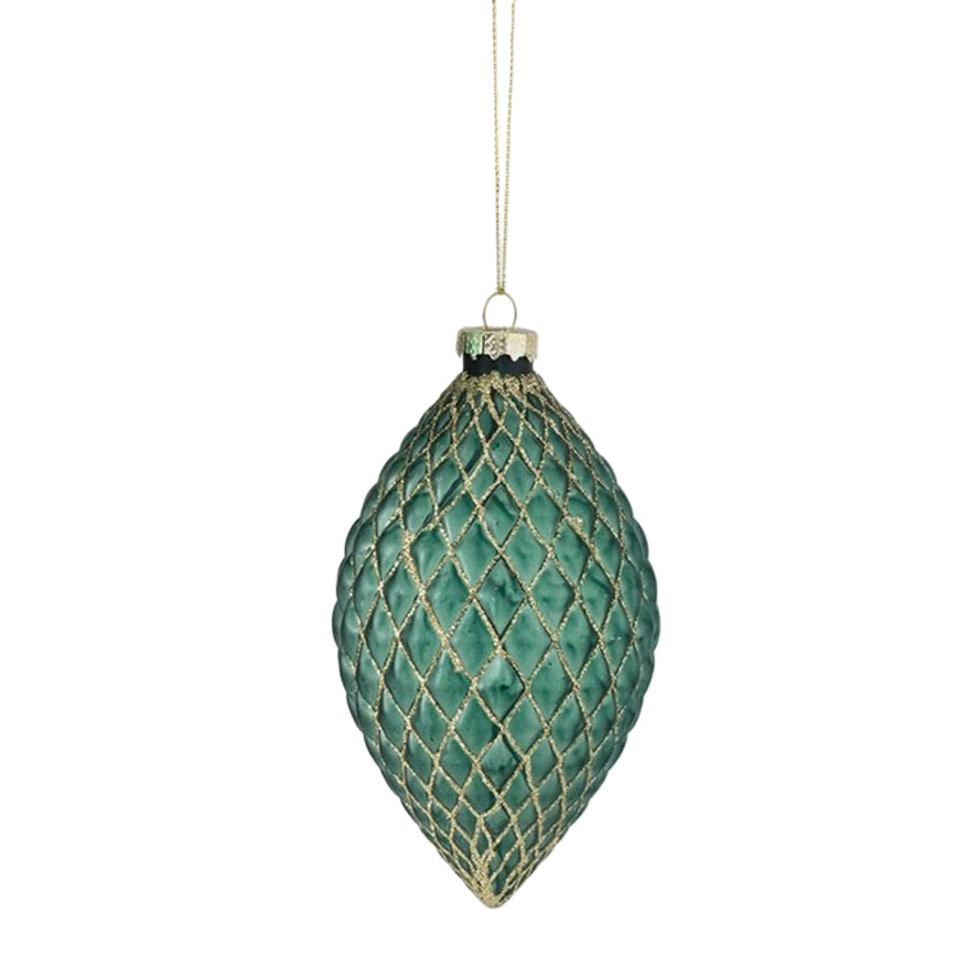 Green Quilted Glass Double Point Ornament