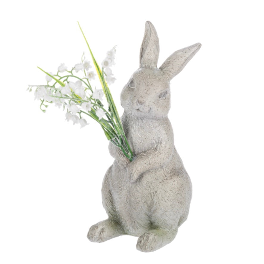 Grey Standing Bunny with Lilly of the Valley | Putti Easter Decoration 
