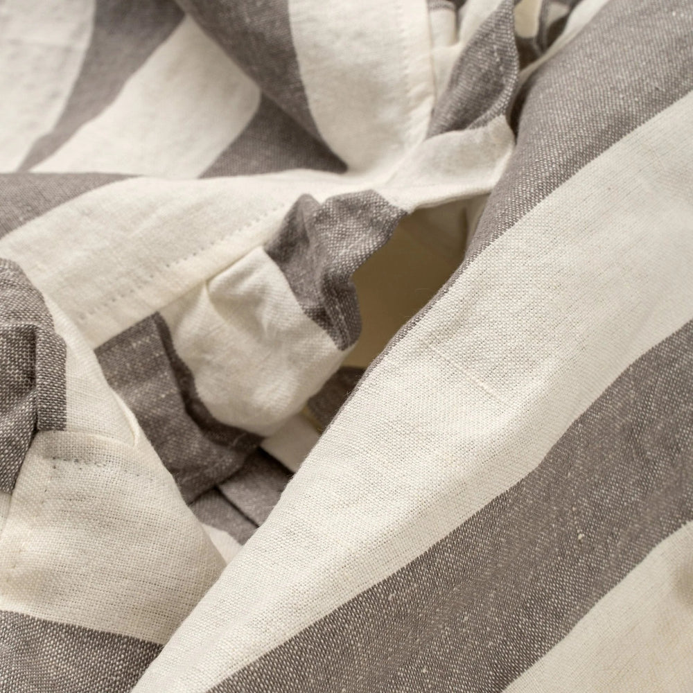 Grey and White Thick Stripe Ruffle Table Runner | Putti Fine Furnishings