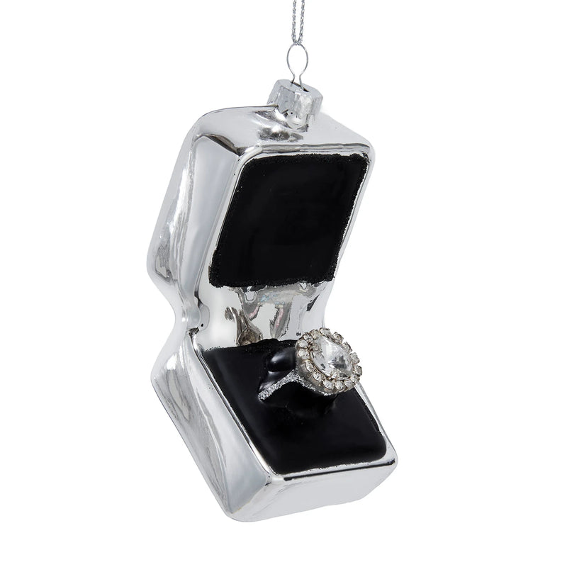 Engagement Ring Silver Box Glass Ornament | Putti Christmas Decorations 