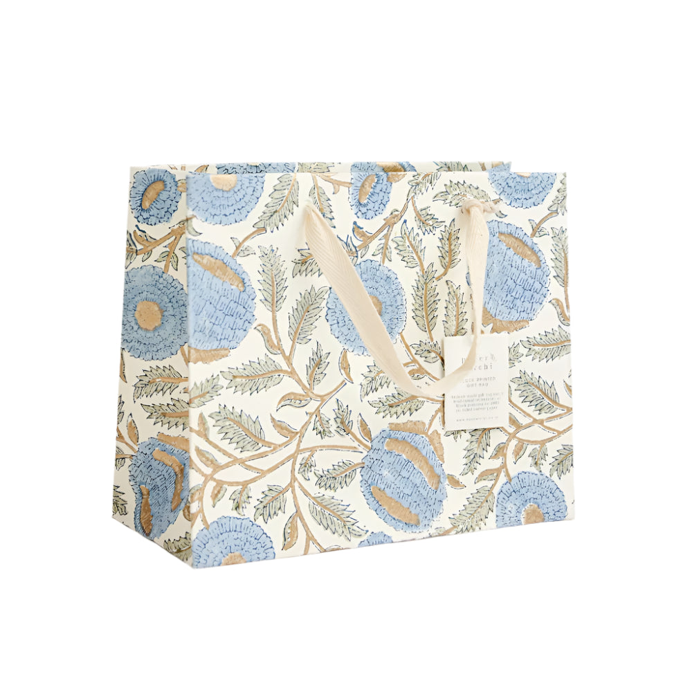 Hand Block Printed Gift Bags Blue Stone - Small | Putti Fine Furnishings