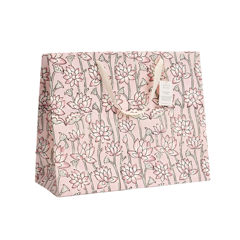 Hand Block Printed Gift Bags Pink Earth - Large | Putti Fine Furnishings