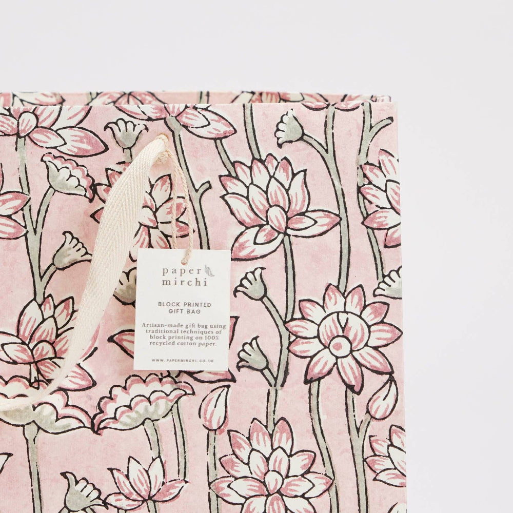Hand Block Printed Gift Bags Pink Earth - Large | Putti Fine Furnishings