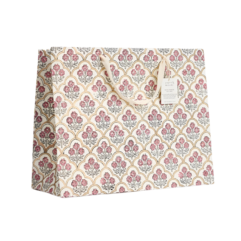 Hand Block Printed Gift Bags Pink Earth - Large | Putti Fine Furnishings