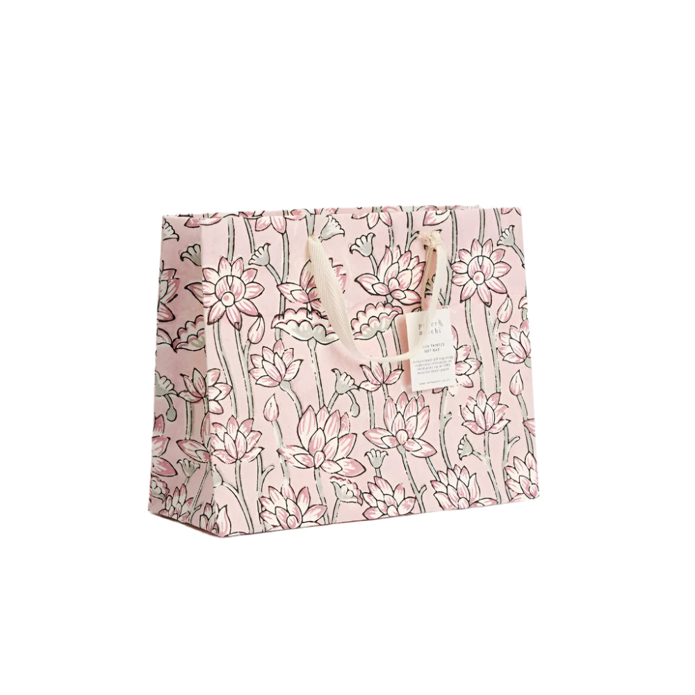 Hand Block Printed Gift Bags Pink Earth - Medium | Putti Fine Furnishings
