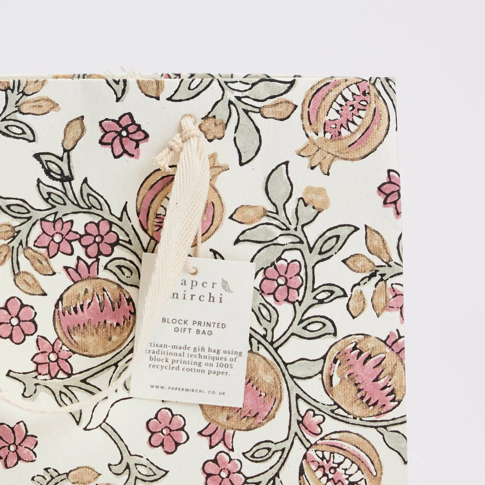 Hand Block Printed Gift Bags Pink Earth - Medium | Putti Fine Furnishings