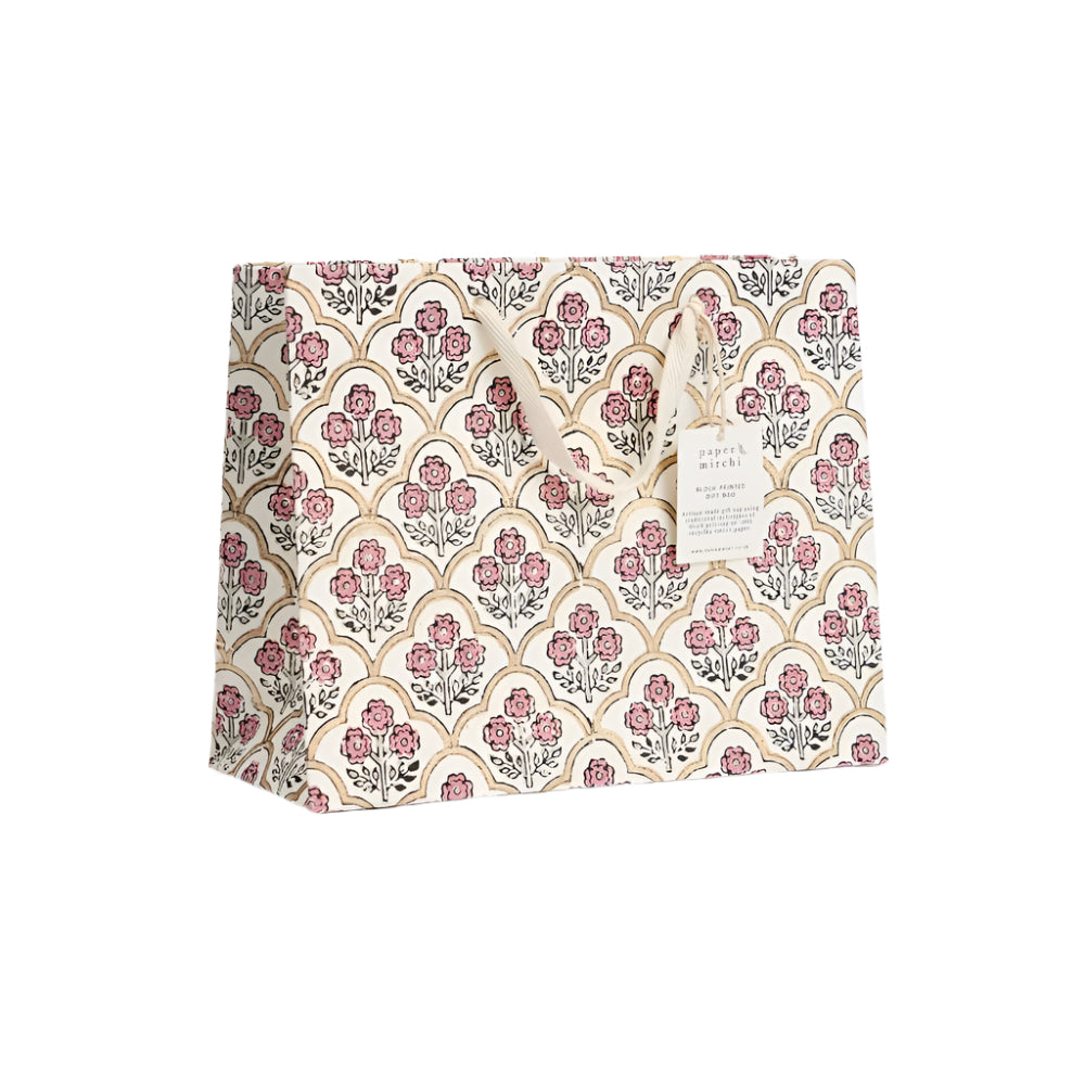 Hand Block Printed Gift Bags Pink Earth - Medium | Putti Fine Furnishings
