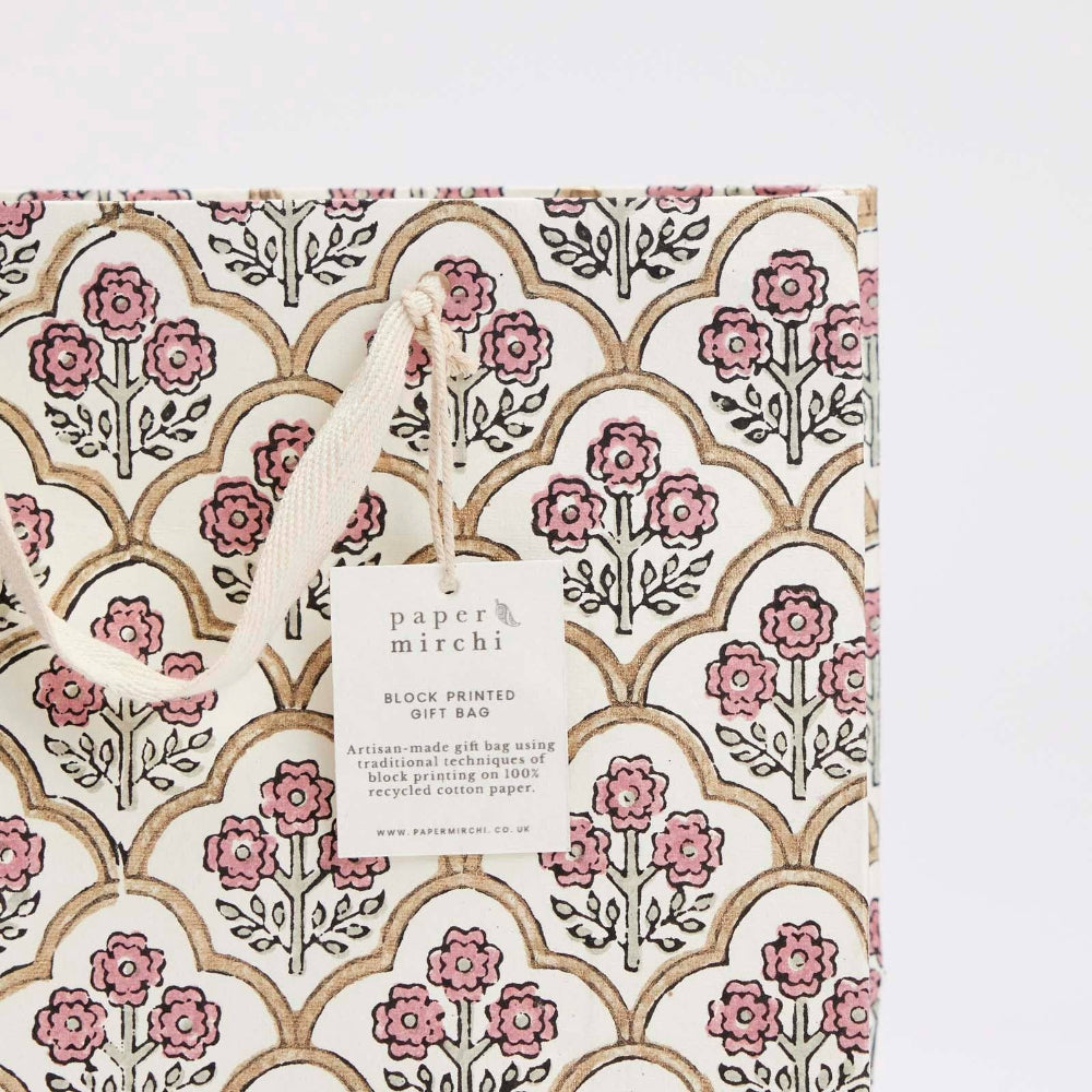 Hand Block Printed Gift Bags Pink Earth - Medium | Putti Fine Furnishings