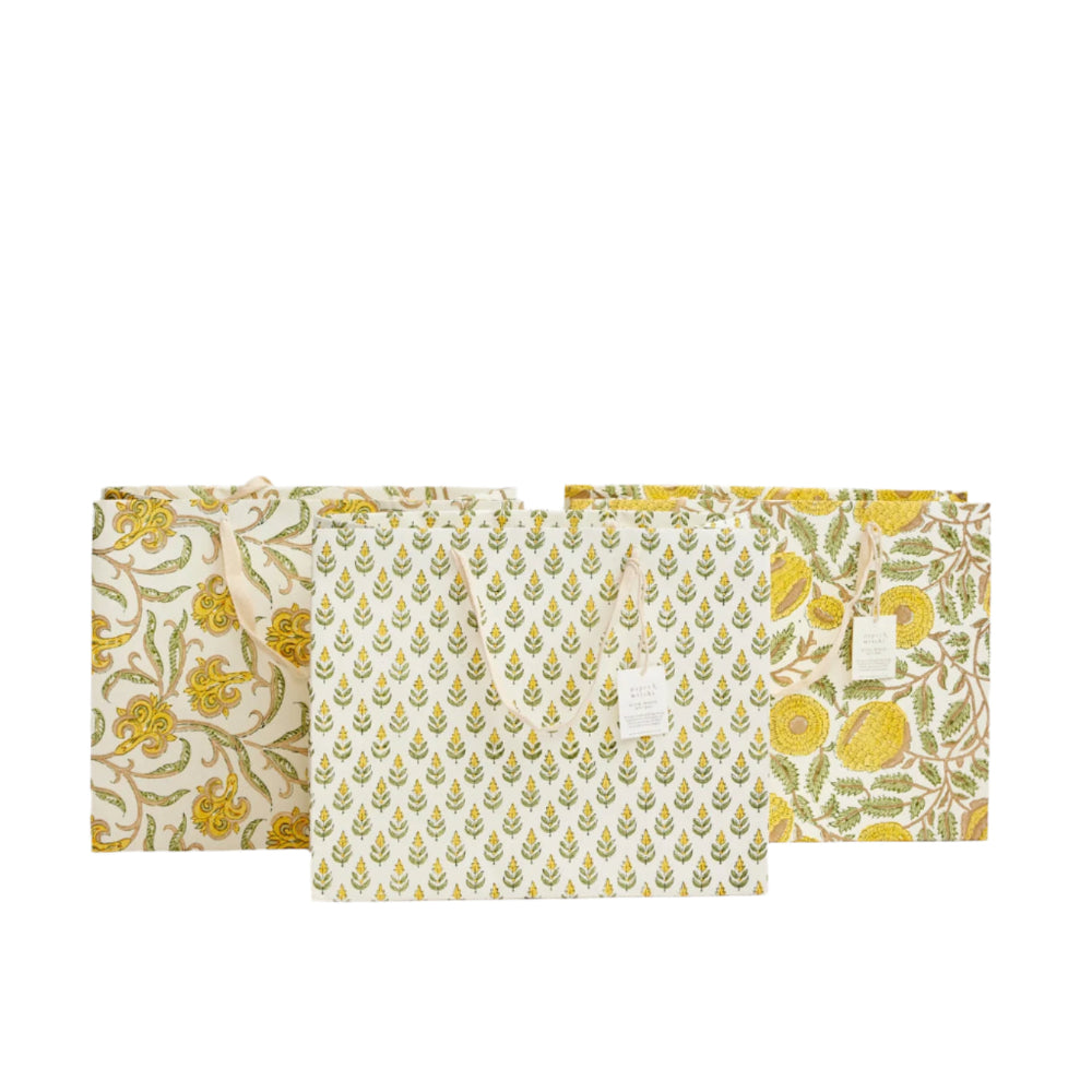 Hand Block Printed Gift Bags Sunshine - Large | Putti Fine Furnishings
