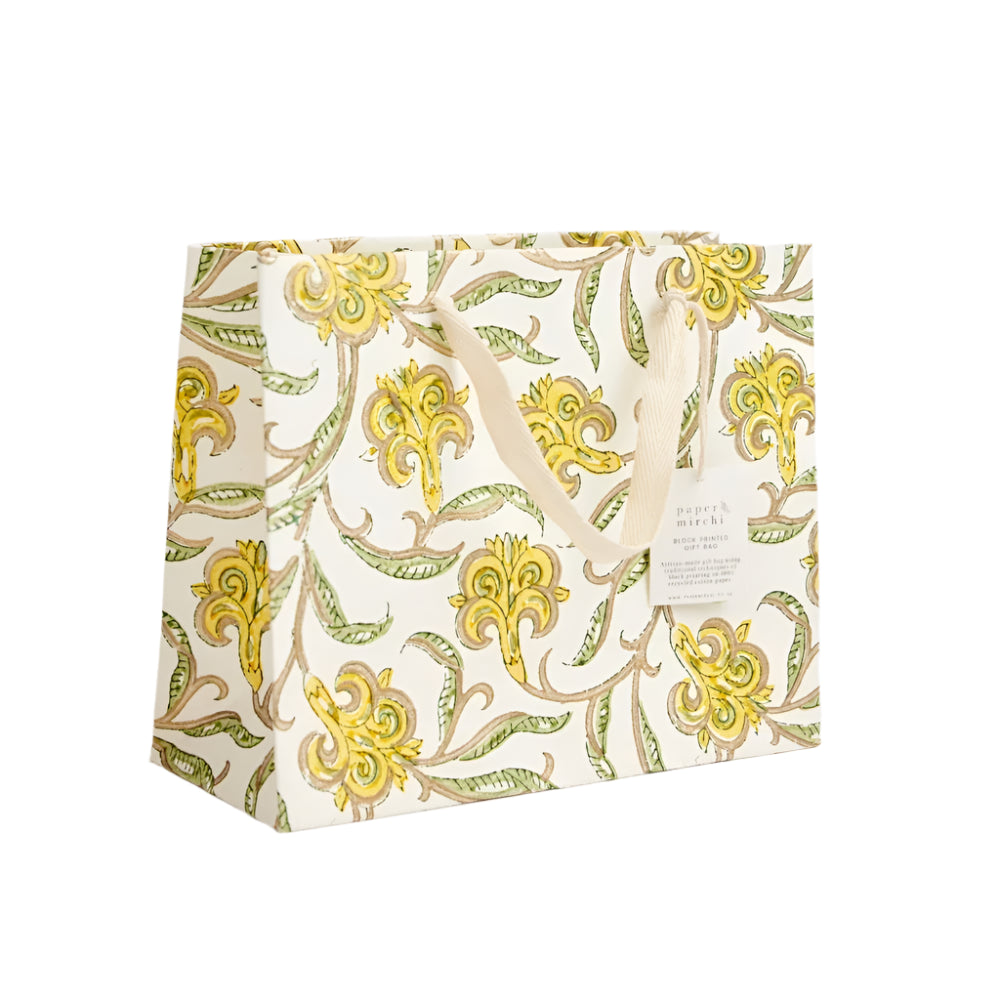 Hand Block Printed Gift Bags Sunshine - Medium | Putti Fine Furnishings