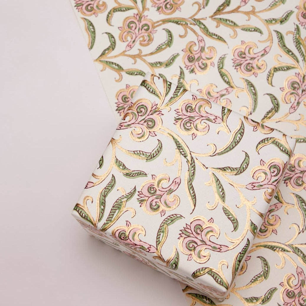 Hand Block Printed Gift Wrap Sheets - Iris Glitz Blush | Putti Fine Furnishings