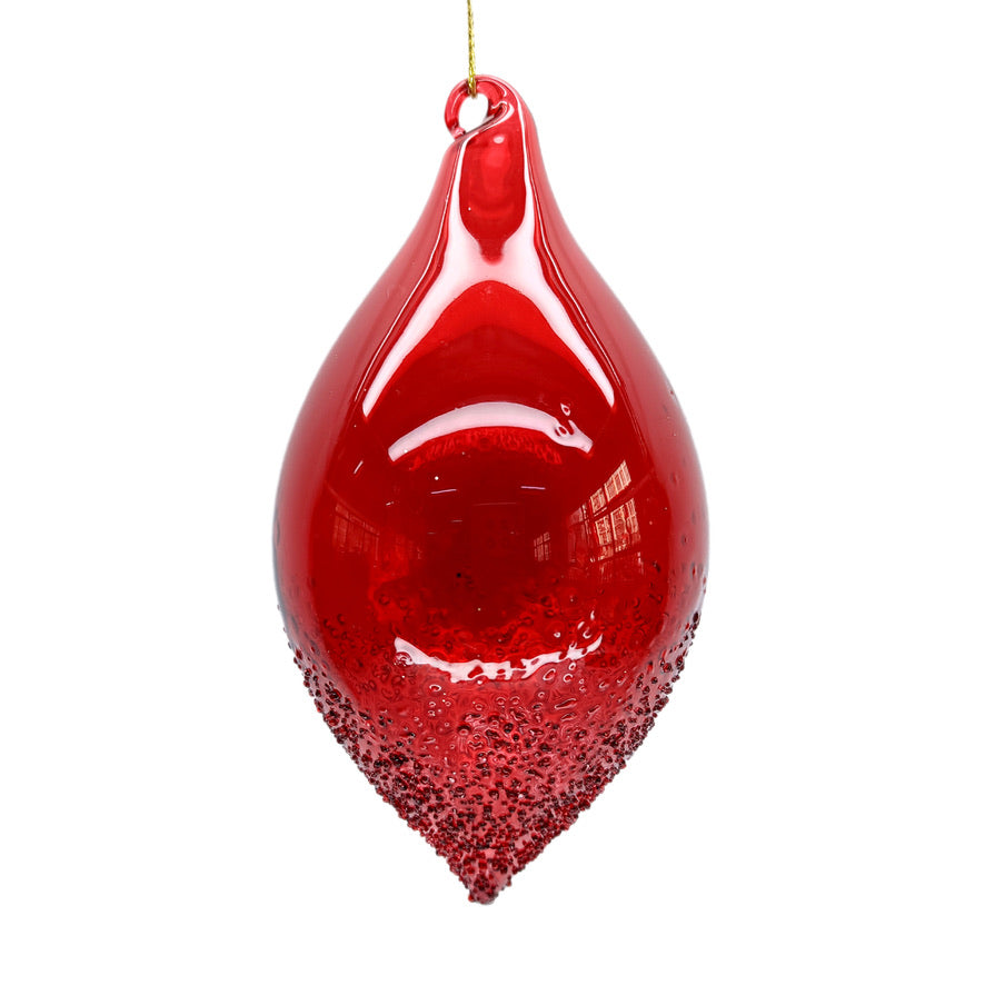 Handblown Clear Red Glass Double Point Ornament | Putti Christmas Decorations