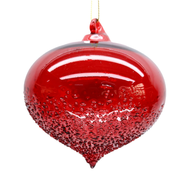 Handblown Clear Red Glass Onion Ornament | Putti Christmas Decorations 