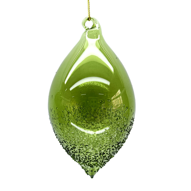 Handblown Green Glass Double Point Ornament | Putti Christmas Decotrations 