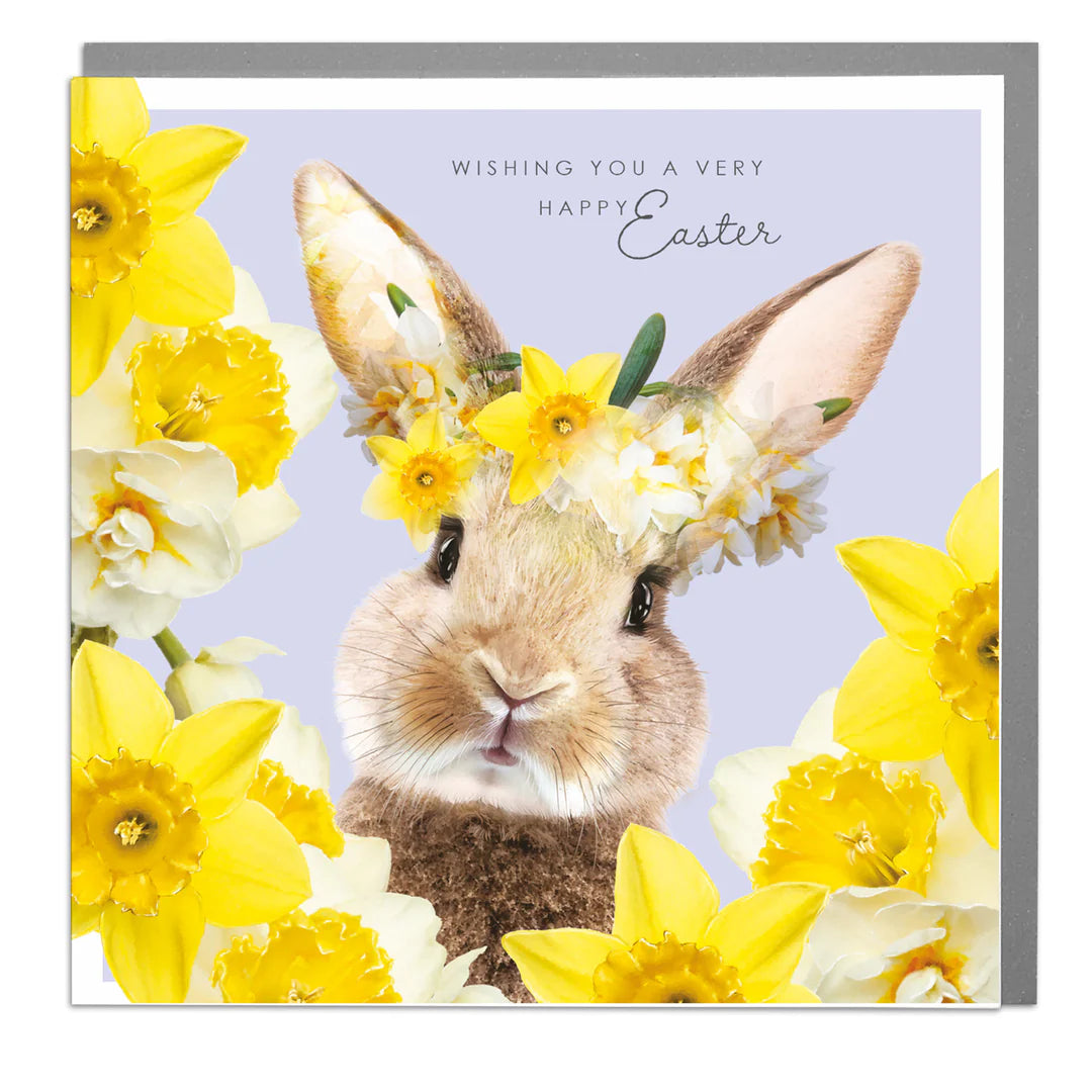 "Happy Easter" Bunny with Daffodils Greeting Card | Putti 