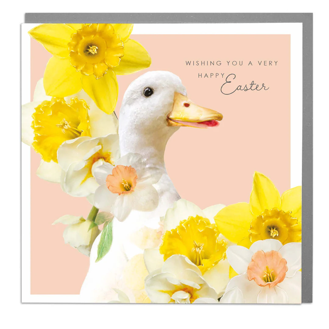 "Happy Easter" Duck with Daffodils Greeting Card | Putti 