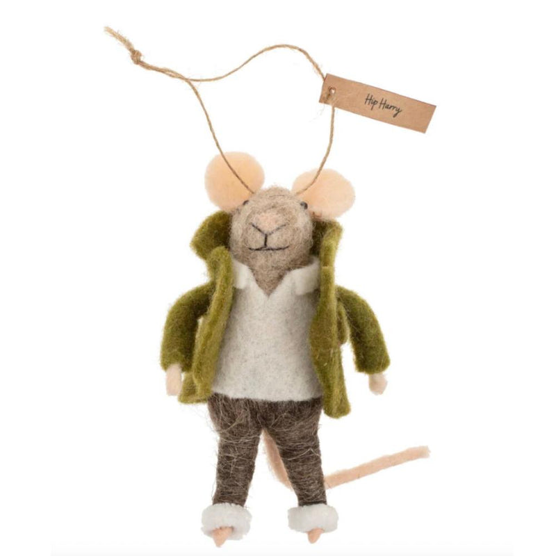 "Hip Harry" Felted Mouse Ornament  | Putti Christmas Decorations 