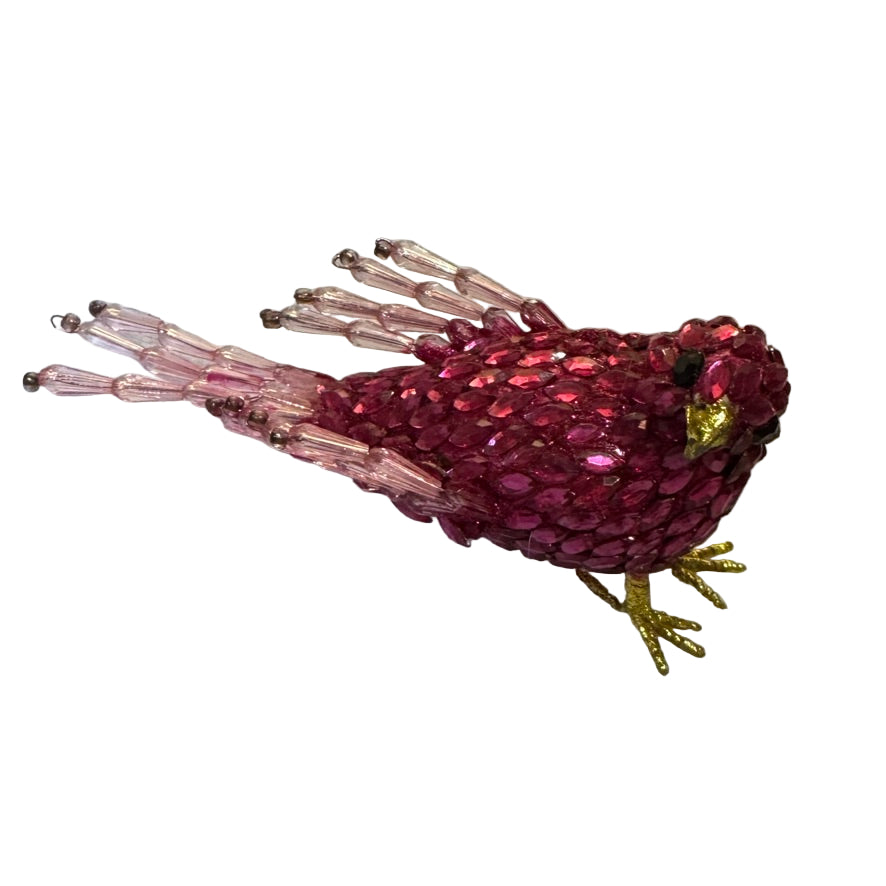 Hot Pink Jewelled Bird Ornament | Putti Christmas Decorations 