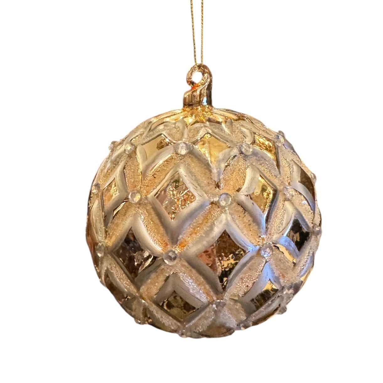 Jim Marvin Pale Gold Diamond Embossed Glass Ball Ornament