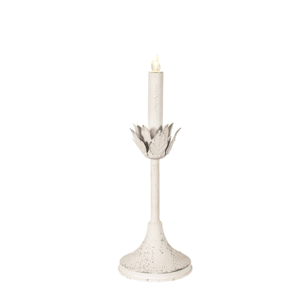 Ivory Metal Candle Holder with Leaves Medium | Putti Fine Furnishings Canada