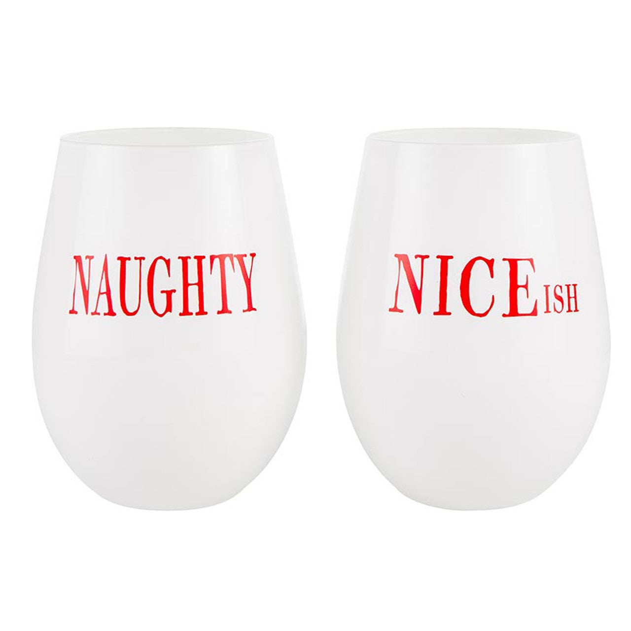 Naughty/Niceish Wine Glasses- Set of 2 | Putti Christmas Decor 