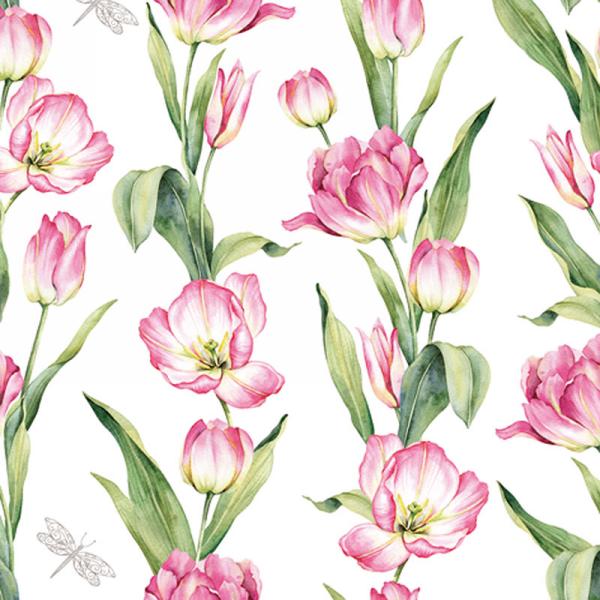 Pink Tulips Paper Napkins - Lunch