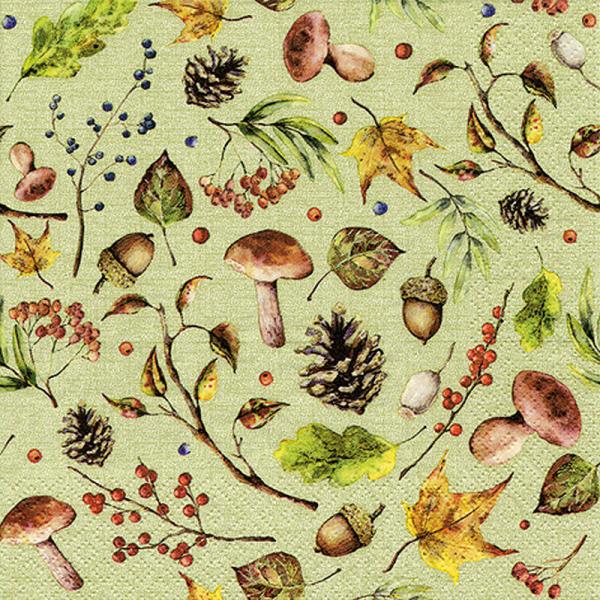Mushrooms & Leaves Paper Lunch Napkins | Putti Thanksgiving Celebrations 