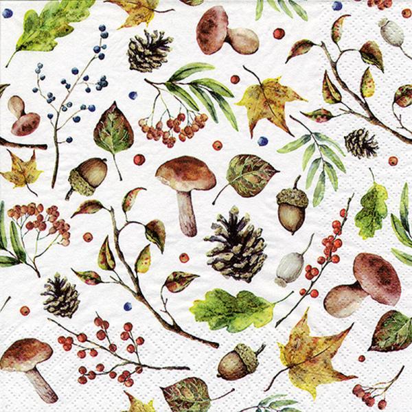 Mushrooms & Leaves Paper Lunch Napkins | Putti Thanksgiving Celebrations 