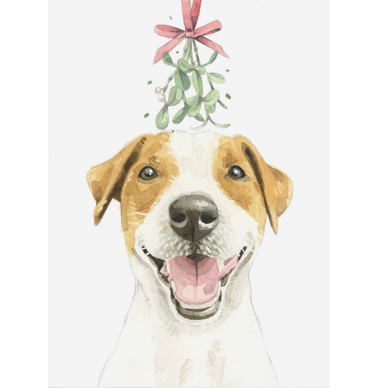 Jack Russell Terrier with Mistletoe Christmas Greeting Card | Putti Christmas 