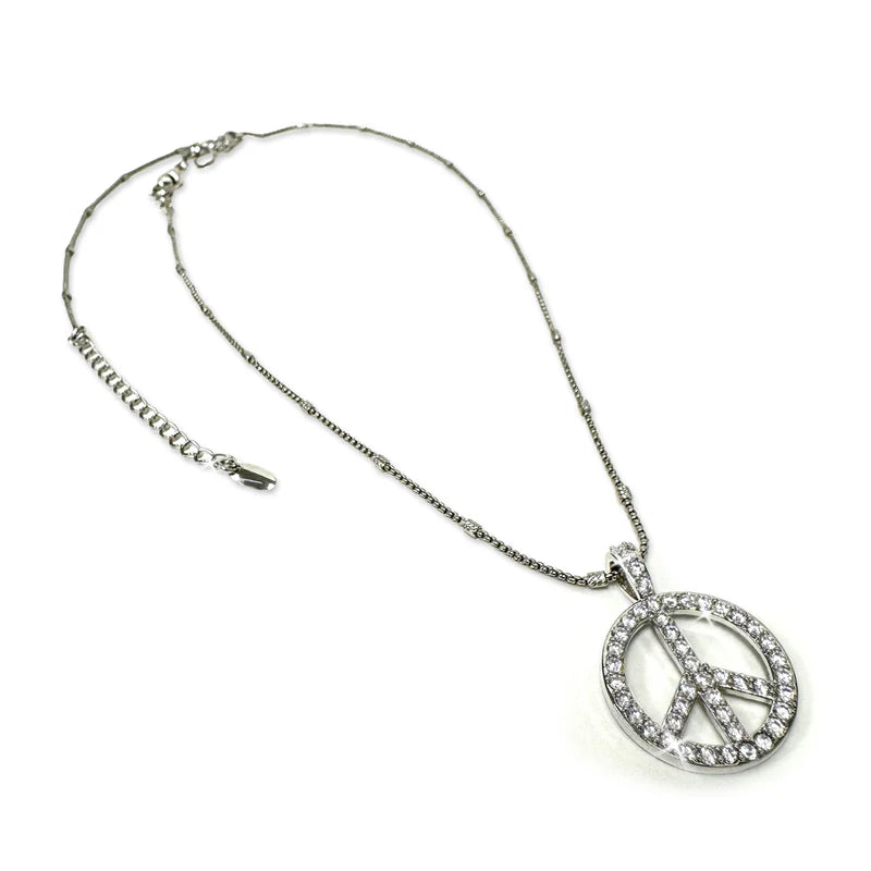 Jacqueline Kent Crystal Peace Sign Necklace - Silver