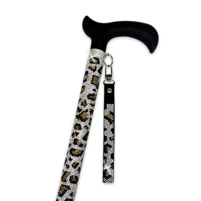 Jacqueline Kent "Sugar Cane" Silver Leopard Crystal Adjustable Medical Cane | Putti