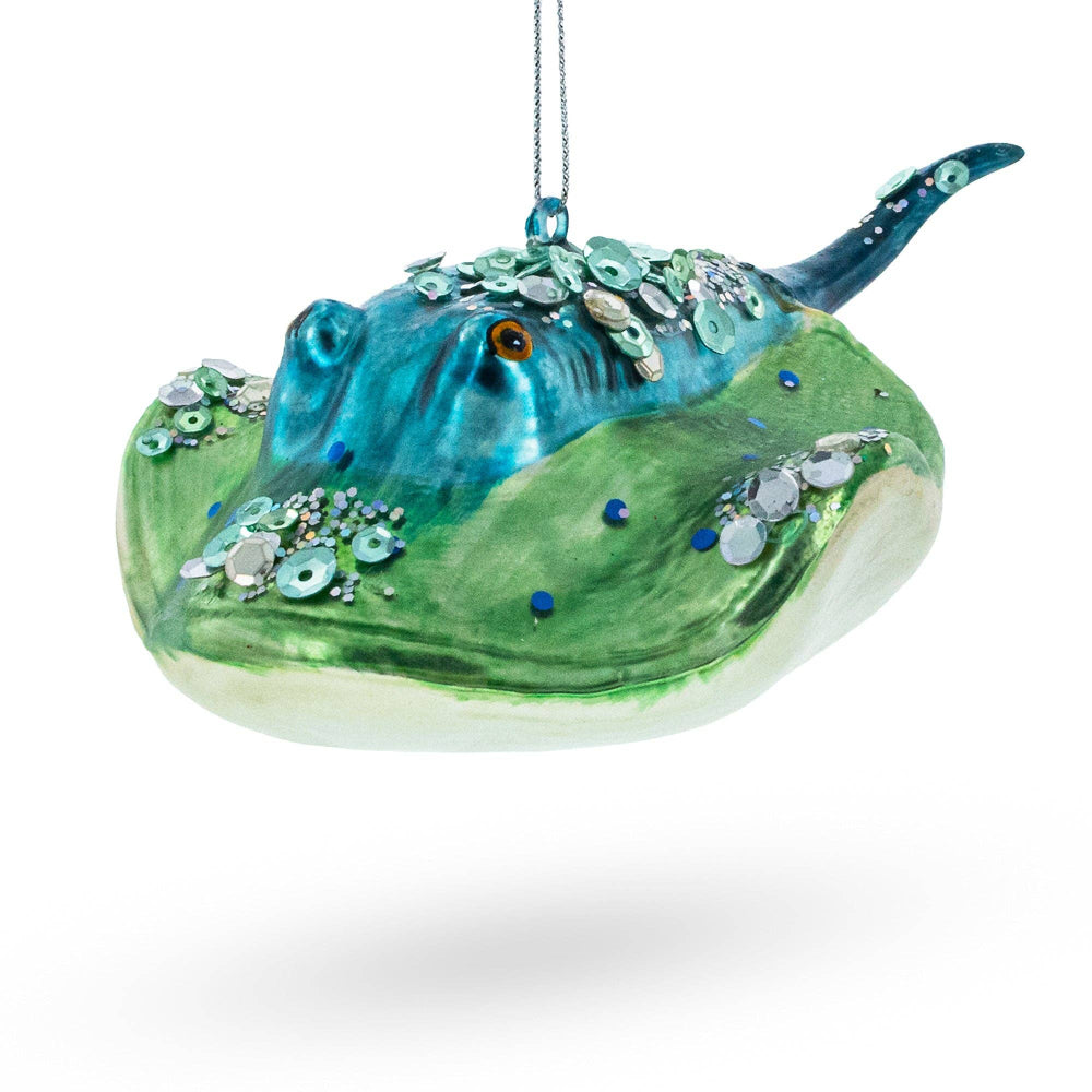 Jeweled Blue Stingray Glass Ornament | Putti Christmas Decorations 