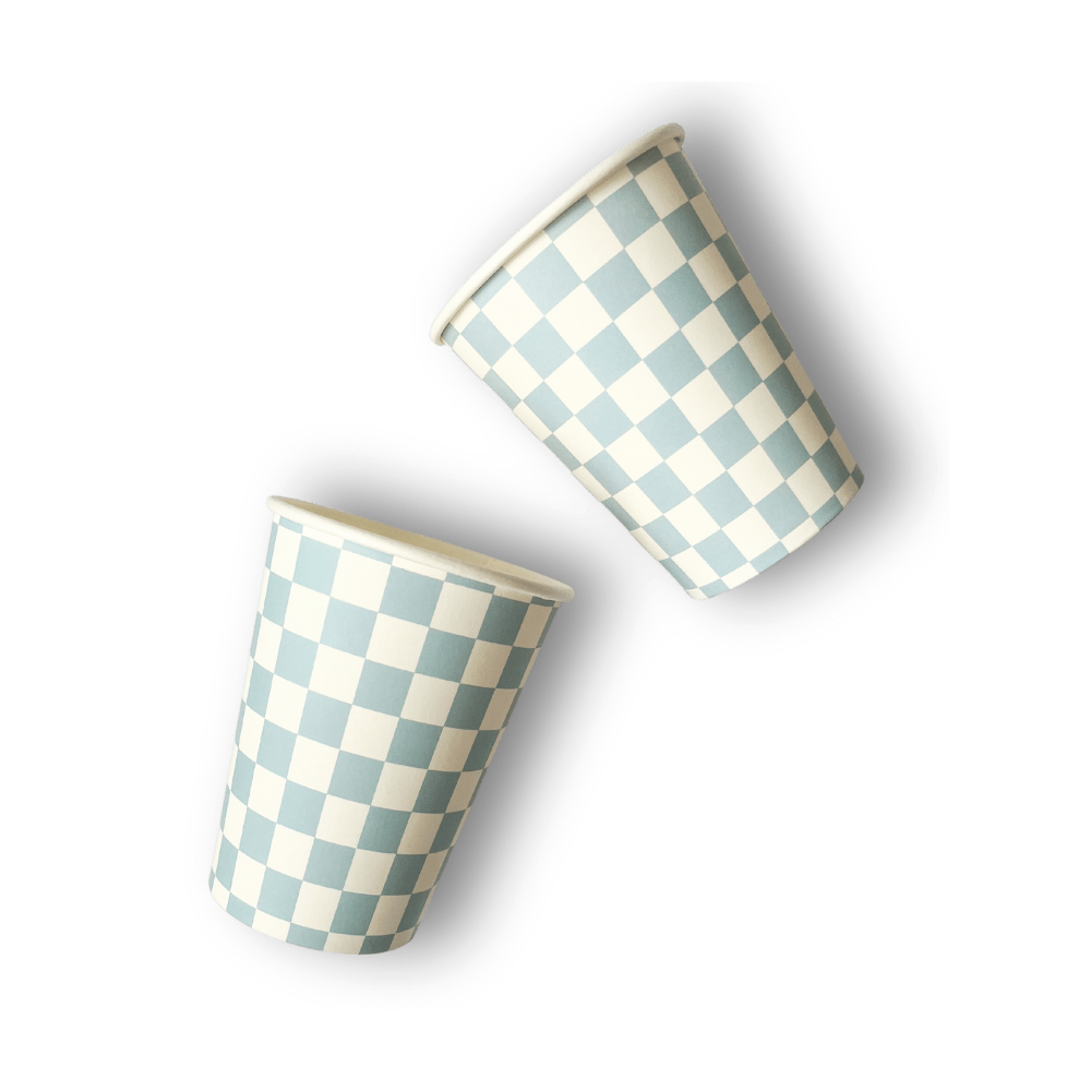 Josi James Blue Checkered Cups | Putti Party Supplies 