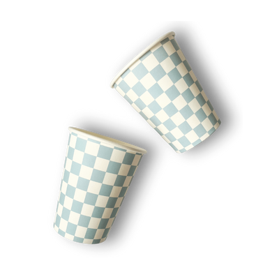 Josi James Blue Checkered Cups | Putti Party Supplies