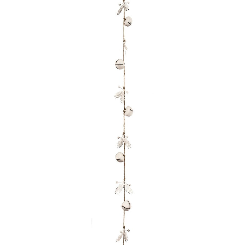 Jute Garland with White Jingle Bells and Metal Sprigs  | Putti Christmas Decorations 