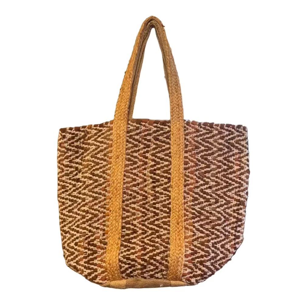 Jute Market Bag - Brown Chevron | Putti Fine Fashions