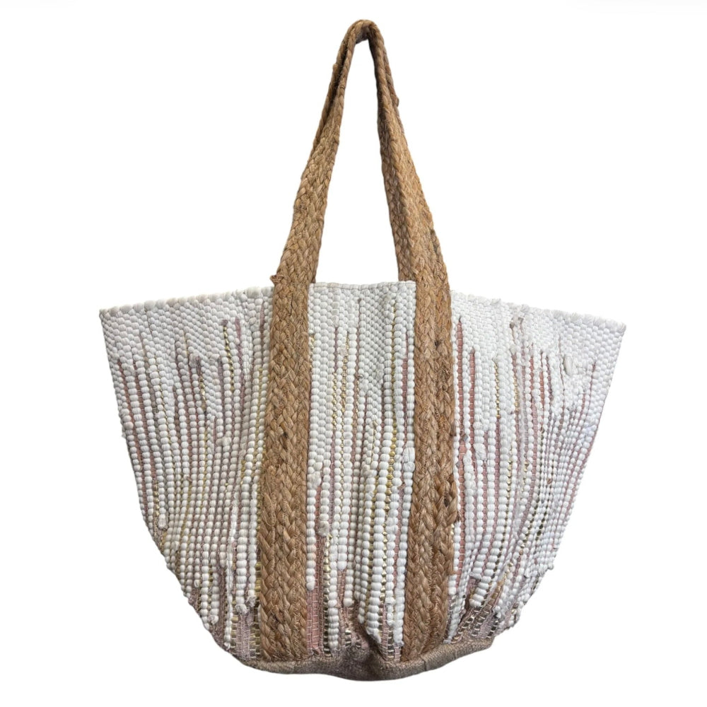 Jute Market Bag - Peach and White  | Putti Fine Fashions
