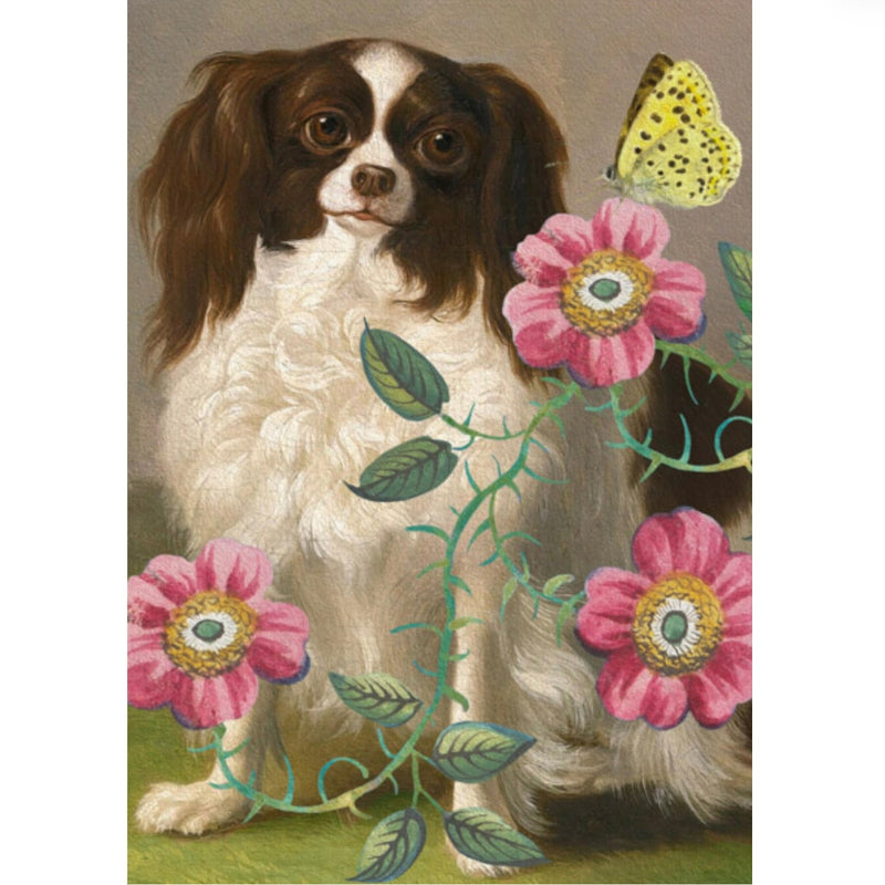 King Charles Dog with Wild Rose Greeting Card | Putti Fine Furnishings